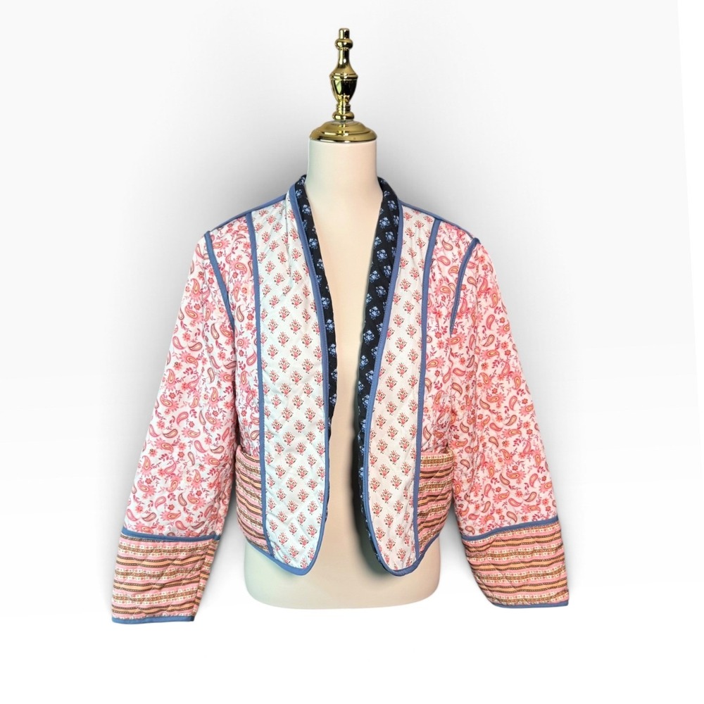 Women's Quilted Open Jacket Floral Paisley Blue Pink Boho No Size Tag